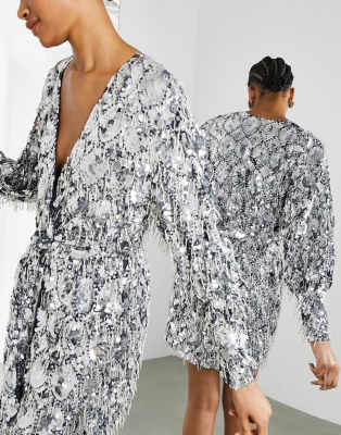 asos edition sequin fringe skater mini dress