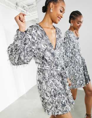 fringe silver dress