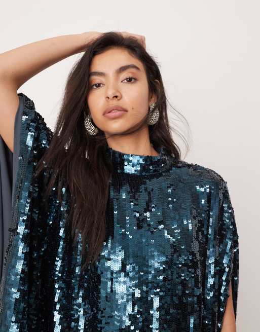 Asos blue sequin dress clearance