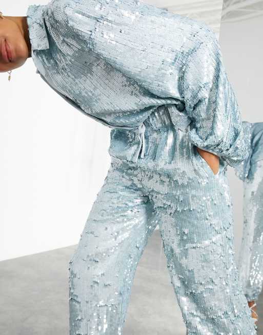 ASOS EDITION sequin jogger in pale blue co-ord