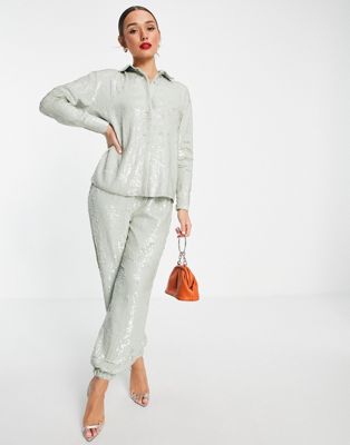 ASOS EDITION sequin jogger in sage green