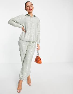 ASOS EDITION sequin jogger in pale blue co-ord