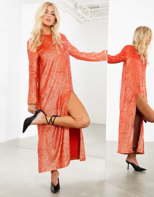 Asos orange 2025 sequin dress