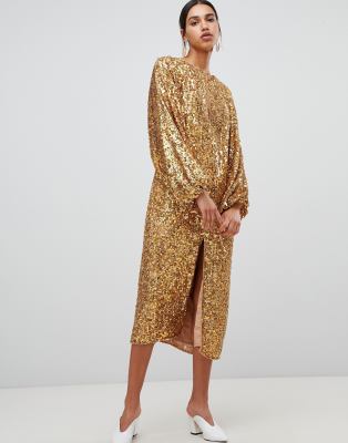 gold sequin dress midi