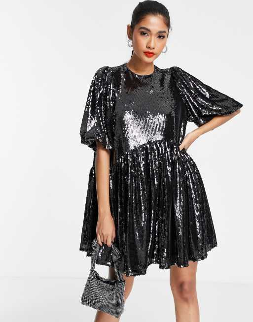 ASOS EDITION sequin mini smock dress in charcoal ASOS