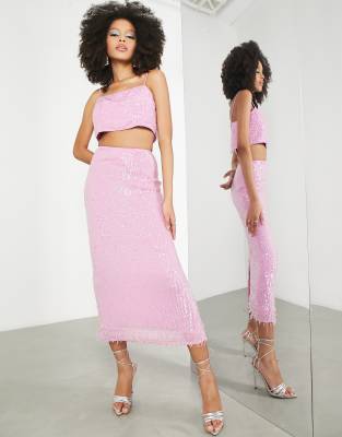 A Sequin Stripe Skirt for the Season Ahead Pencil Pink - Style Charade