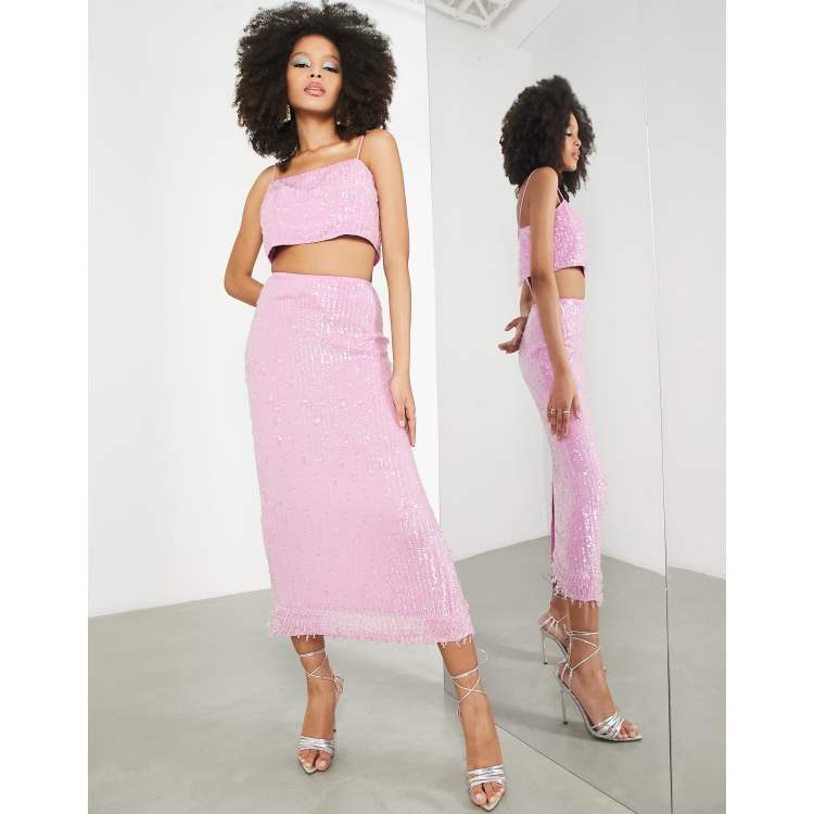 ASOS EDITION sequin pencil midi skirt in pink