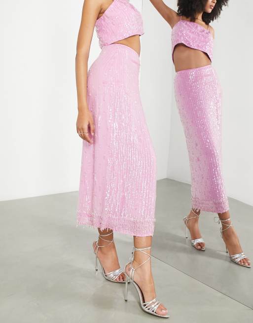 ASOS EDITION sequin pencil midi skirt in pink