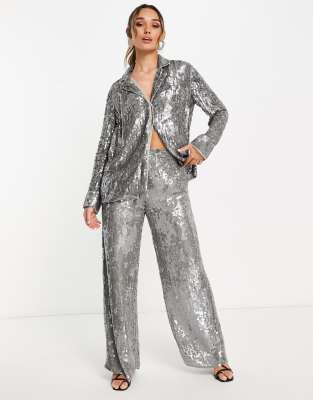 ASOS EDITION sequin pyjama shirt in grey - ASOS Price Checker