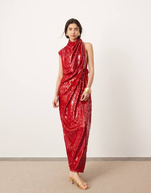 Asos red sequin dress clearance
