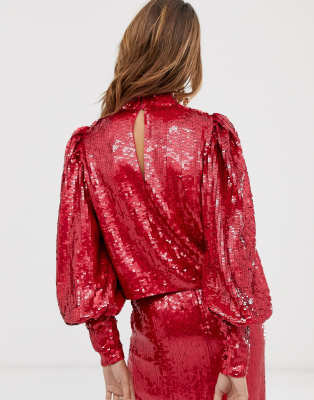 asos edition sequin midi dress with blouson sleeve