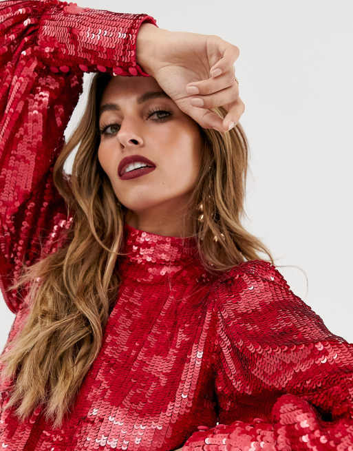 Red sequin store long sleeve top