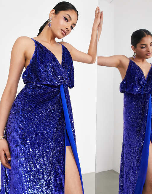 ASOS EDITION sequin twist front cami midi dress in purple