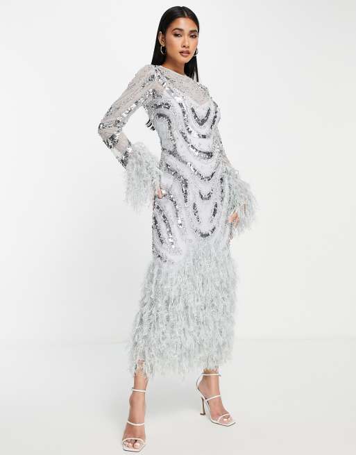 Asos edition embellished showgirl midi dress store with faux feathers