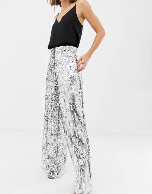 white sequin flare pants