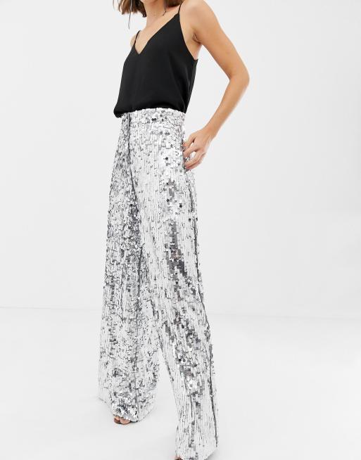 Sequin pants wide clearance leg