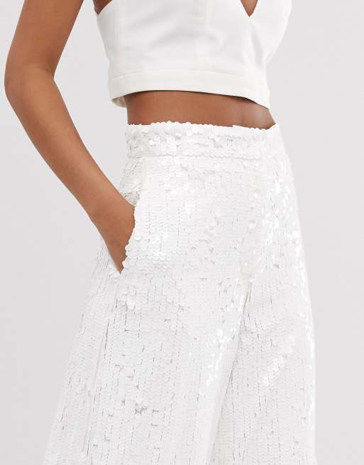 White sequin hot sale flare pants