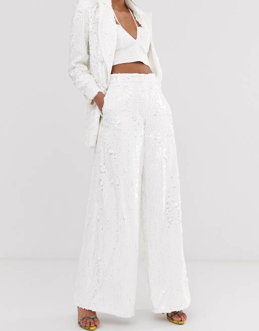 Buy White Sequin Flared Pants Online