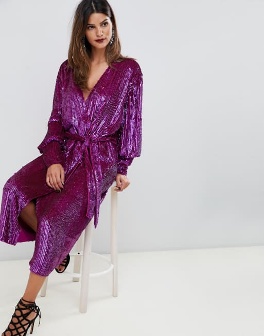 Asos sequin 2024 wrap dress