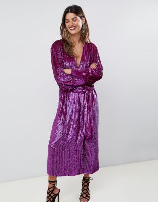 purple sequin midi dress