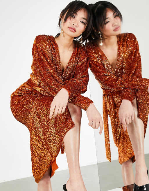 asos sequin wrap dress