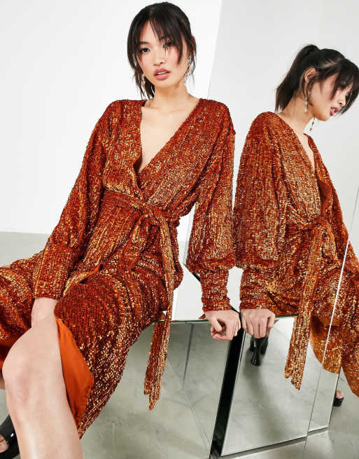 Asos sequin best sale wrap dress