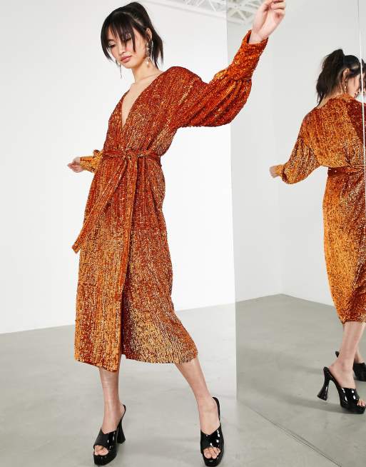 Asos sequin wrap dress hotsell