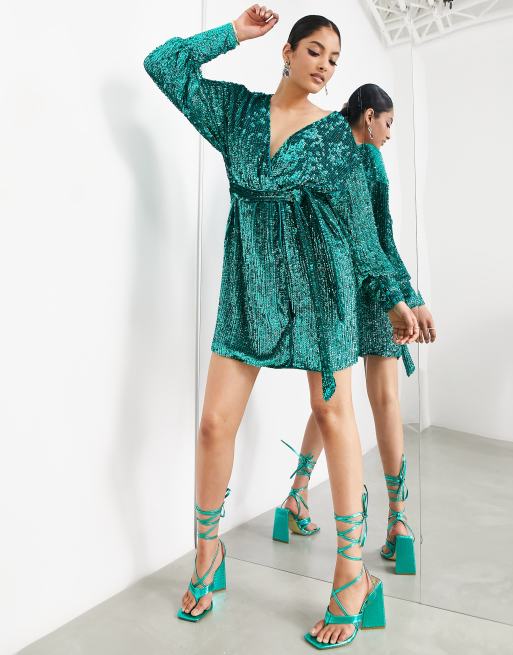 green wrap mini dress