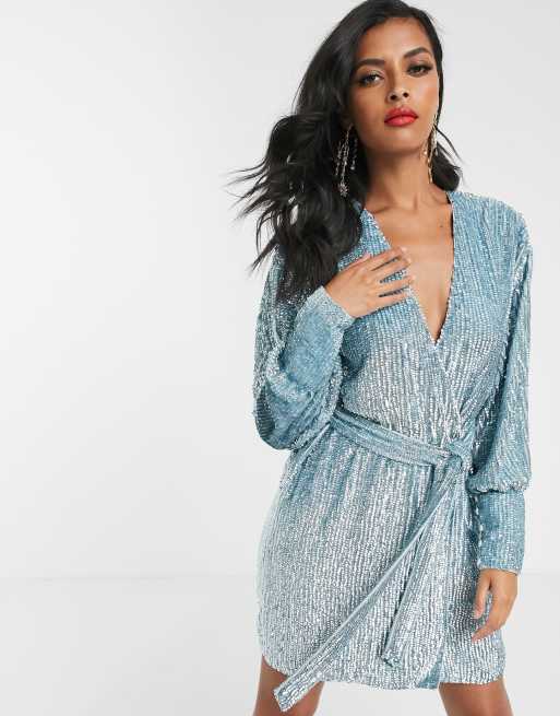 asos blue sequin dress