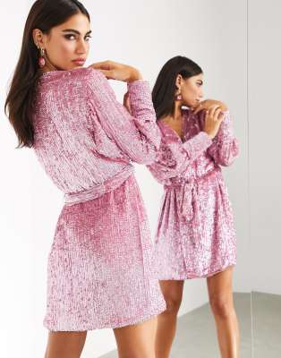 asos edition sequin wrap mini dress