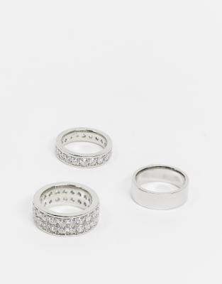 ASOS EDITION - Lot de bagues avec zircon cubique - Argenté Argenté