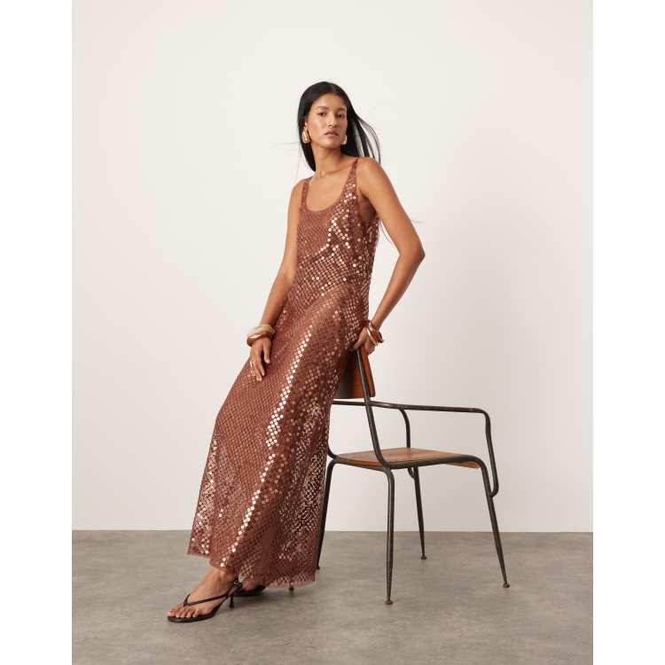 ASOS EDITION sheer disc sequin maxi raw edge tank dress in