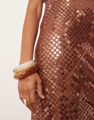 ASOS EDITION sheer disc sequin maxi raw edge tank dress in chocolate