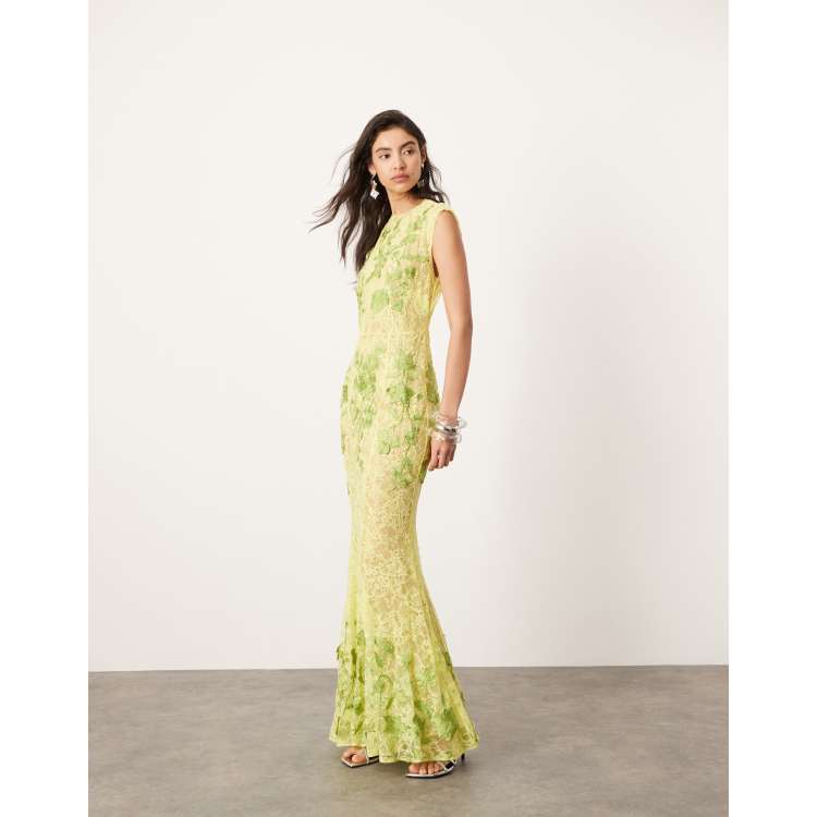 ASOS EDITION sheer embroidered floral lace open back maxi dress in