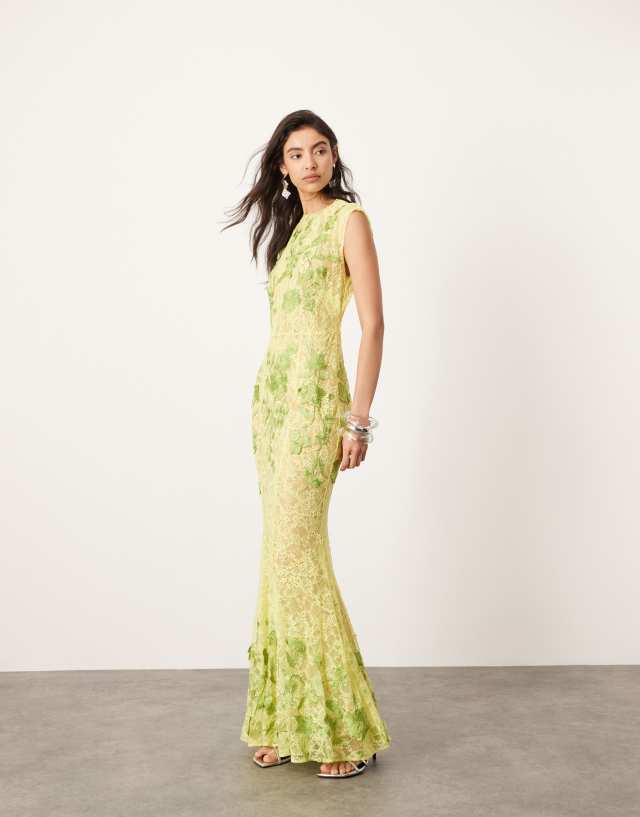 Asos Edition Asos Summer Day Dresses ASOS EDITION Sheer Embroidered Floral  Lace Open Back Maxi Dress