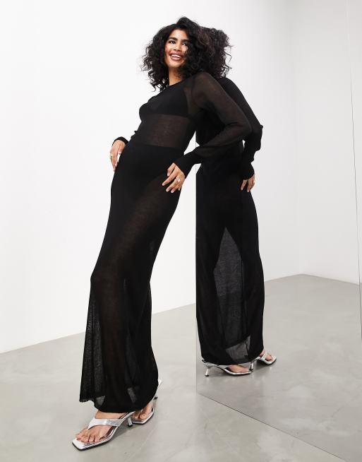 【美品】sheer puff long dress BLACK YUYUREAL Women's Puff Sleeve Formal Dress Long Sleeve Mesh
