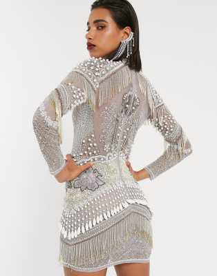 ASOS EDITION sheer mesh embellished dress | ASOS