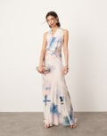 [ASOS EDITION] ASOS EDITION sheer statement cowl neck maxi dress in blurred floral print-Multi 14 Blurred floral print