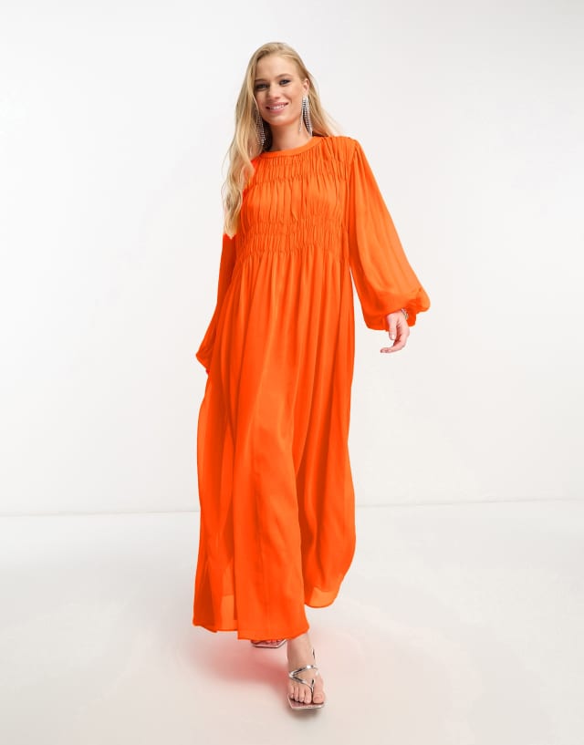 ASOS EDITION shirred bust oversized maxi dress in bright orange