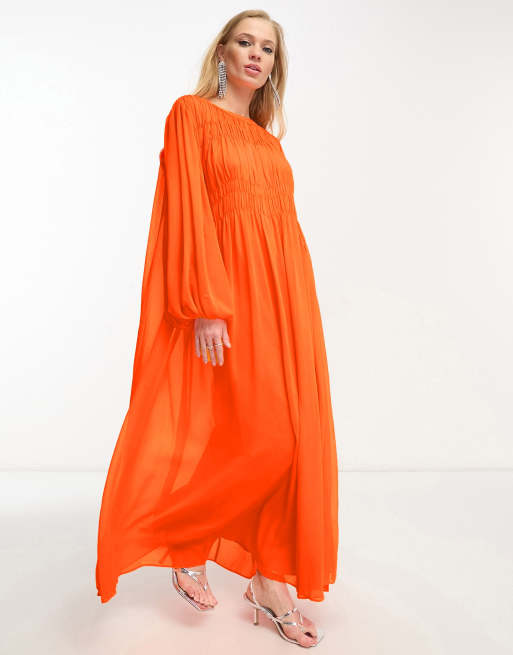 ASOS EDITION shirred bust oversized maxi dress in bright orange