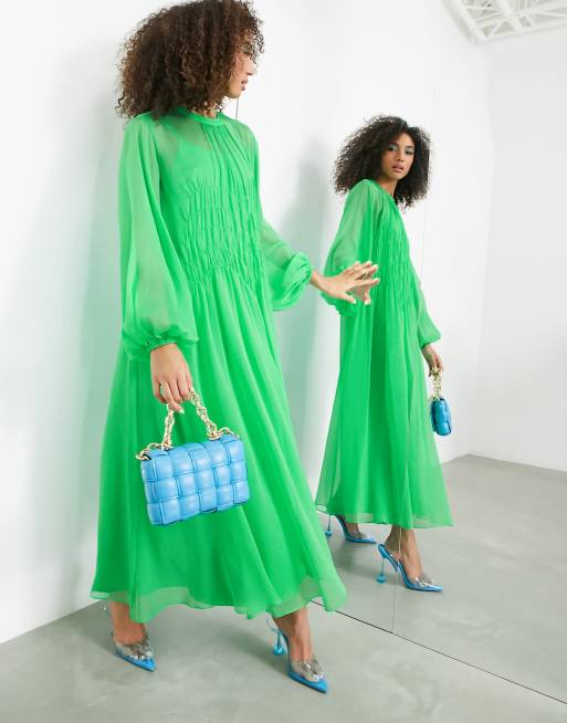 ASOS EDITION shirred front maxi dress in bright green