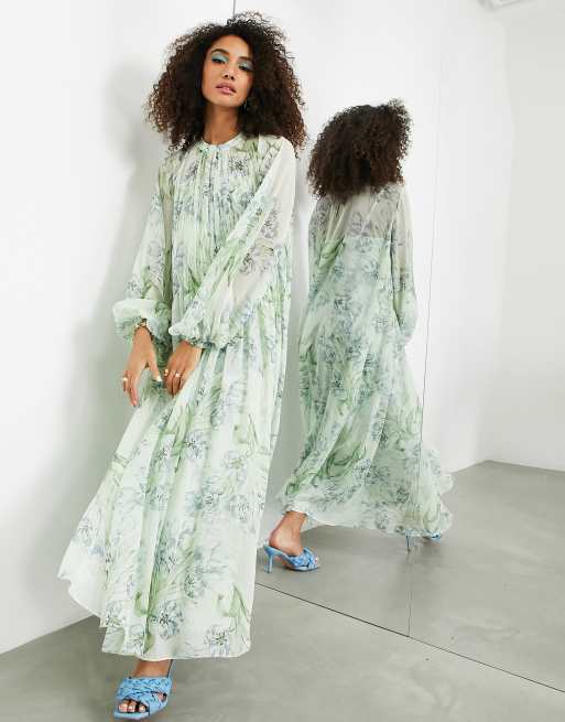 ASOS EDITION shirred front maxi dress in bright green