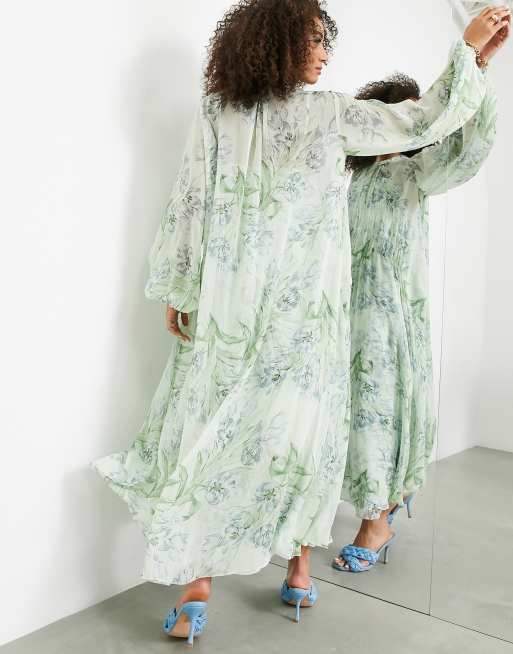 ASOS EDITION shirred front maxi dress in green floral print