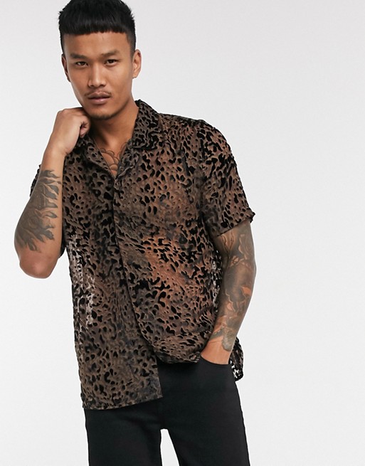ASOS EDITION short sleeve co-ord leopard burnout shirt