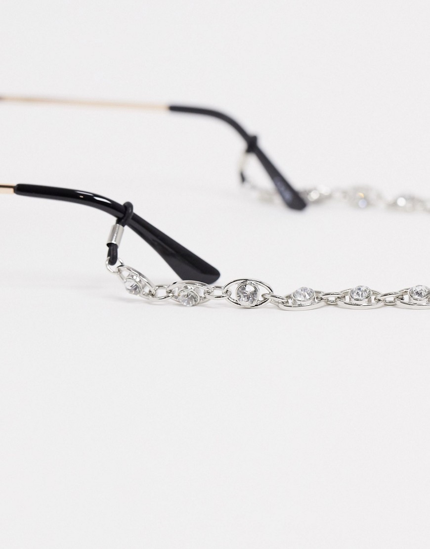Asos Design Silver Sunglasses Chain With Diamontes