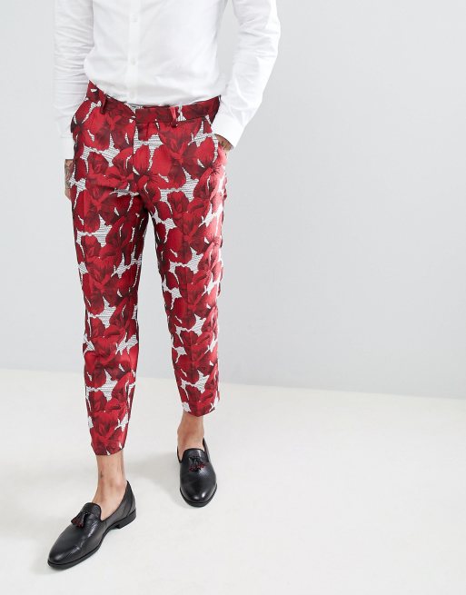 ASOS EDITION skinny crop suit trousers in red floral jacquard