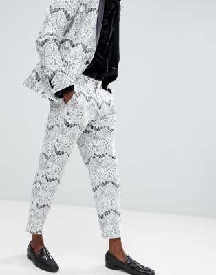 white lace trouser suit