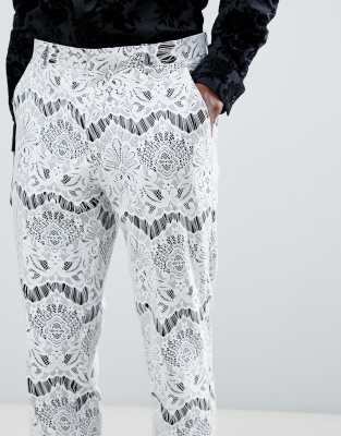 white lace pants suit