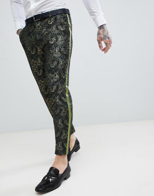 ASOS EDITION - Skinny double-breasted jacquard smoking met bloemenprint in groen, 3 van 4