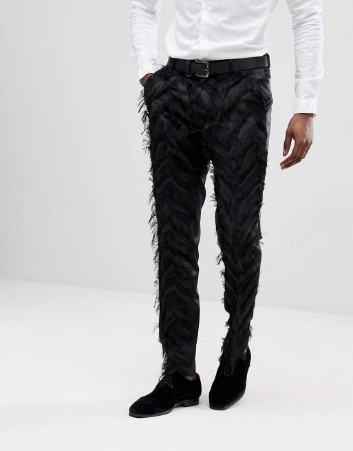 ASOS EDITION - Skinny nette broek met zwarte franjes